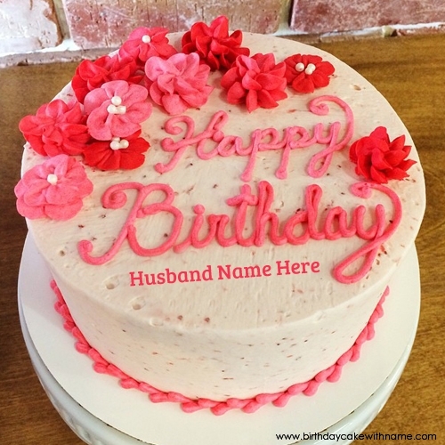 Write Name On Beautiful 3d Flower Birthday Cake For Husband