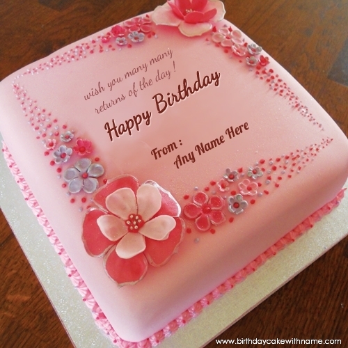 Girlfriend Name Birthday Wishes Pink Flower Cake