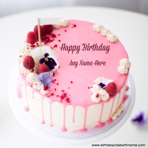 Raspberry Pink Birthday Cake For Lover With Name